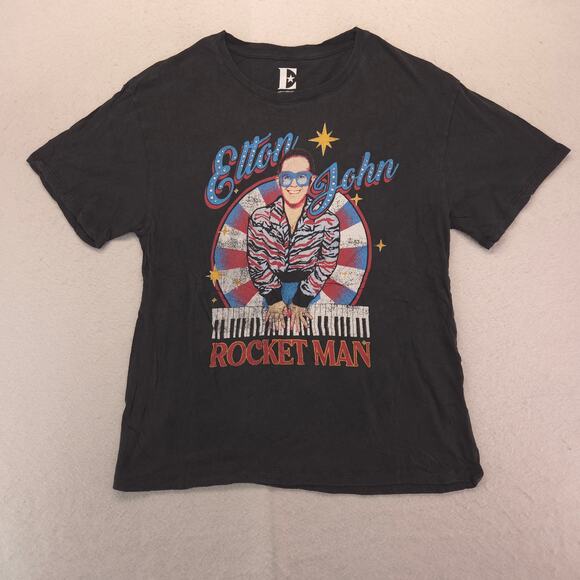 Elton John Band Crew Neck Graphic Short Sleeve T Shirt Mens Size Medium M Black - Picture 2 of 9